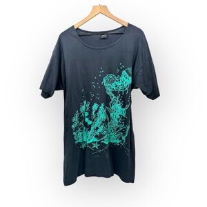 Diamond Dust Black Short Sleeve Aqua Jellyfish Ocean Print Vintage T-Shirt Dress